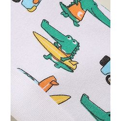 Babyhug 100% Cotton Interlock Knit Caps With Vehicle & Stripes Print Pack Of 2 Light Blue & White - Diameter 15.5 cm