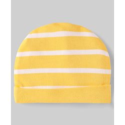 Babyhug 100% Cotton Interlock Knit Caps With Stripes & Tropical Theme Pack Of 2 Yellow & Blue - Diameter 17 cm
