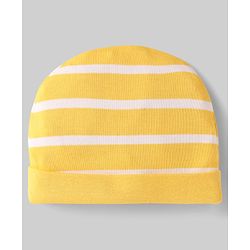 Babyhug 100% Cotton Interlock Knit Caps With Stripes & Tropical Theme Pack Of 2 Yellow & Blue - Diameter 17 cm