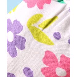 Babyhug 100% Cotton Knit Mittens And Booties with Floral Print - White