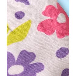 Babyhug 100% Cotton Knit Mittens And Booties with Floral Print - White