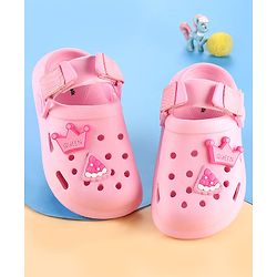 Cute Walk by Babyhug Velcro Closure Solid Coloured Clogs With Applique - Pink