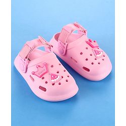 Cute Walk by Babyhug Velcro Closure Solid Coloured Clogs With Applique - Pink