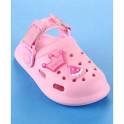 Cute Walk by Babyhug Velcro Closure Solid Coloured Clogs With Applique - Pink
