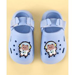 Cute Walk by Babyhug Clogs with Backstrap Velcro Closure Bear Applique - Light Blue