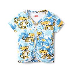 Babyhug 100% Cotton Knit Half Sleeves Striped & Animal Printed Front Open jhablas Pack of 3 - Blue White & Yellow