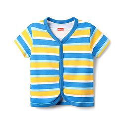 Babyhug 100% Cotton Knit Half Sleeves Striped & Animal Printed Front Open jhablas Pack of 3 - Blue White & Yellow