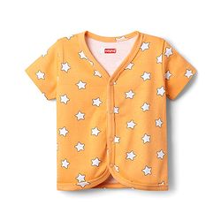 Babyhug 100% Cotton Knit Half Sleeves Animal & Star Printed Front Open jhablas Pack of 3 - Light Blue Orange & Yellow