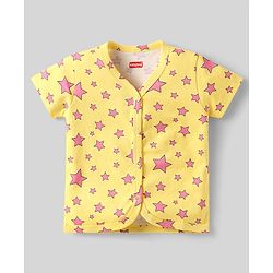 Babyhug 100% Cotton Interlock Knit Front Open Half Sleeves jhablas With Star & Rainbow Print Pack Of 3 - Pink Light Blue & Yellow