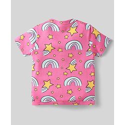 Babyhug 100% Cotton Interlock Knit Front Open Half Sleeves jhablas With Star & Rainbow Print Pack Of 3 - Pink Light Blue & Yellow