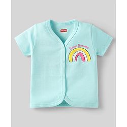 Babyhug 100% Cotton Interlock Knit Front Open Half Sleeves jhablas With Star & Rainbow Print Pack Of 3 - Pink Light Blue & Yellow