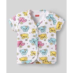 Babyhug 100% Cotton Interlock Knit Front Open Half Sleeves jhablas With Bear & Polka Dots Print Pack Of 3 - Pink Yellow & White