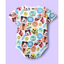 Babyhug Disney Interlock Knit Half Sleeves Oneises With Mickey Mouse And Family Graphic Pack Of 3 - Light Green White & Yellow