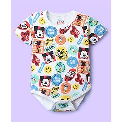 Babyhug Disney Interlock Knit Half Sleeves Oneises With Mickey Mouse And Family Graphic Pack Of 3 - Light Green White & Yellow