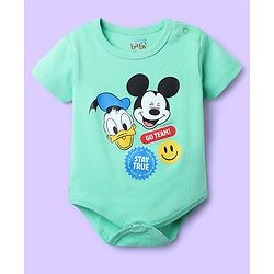 Babyhug Disney Interlock Knit Half Sleeves Oneises With Mickey Mouse And Family Graphic Pack Of 3 - Light Green White & Yellow