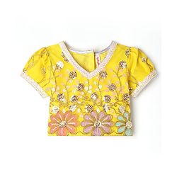 Babyhug Woven Half Sleeves Choli Lehenga Set And Dupatta With Sequin Floral Embroidery & Lace Detailing - Yellow