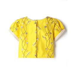 Babyhug Woven Half Sleeves Choli Lehenga Set And Dupatta With Sequin Floral Embroidery & Lace Detailing - Yellow