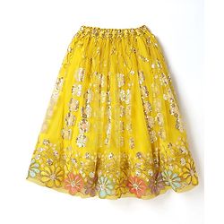 Babyhug Woven Half Sleeves Choli Lehenga Set And Dupatta With Sequin Floral Embroidery & Lace Detailing - Yellow