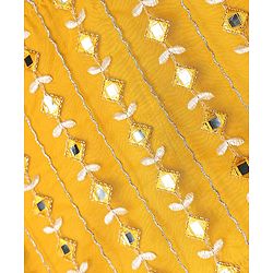 Babyhug Woven Flutter Sleeves Choli Lehenga Set With Dupatta Embroidery And Mirror Work- Mustard