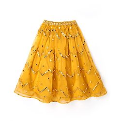Babyhug Woven Flutter Sleeves Choli Lehenga Set With Dupatta Embroidery And Mirror Work- Mustard