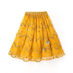 Babyhug Woven Flutter Sleeves Choli Lehenga Set With Dupatta Embroidery And Mirror Work- Mustard