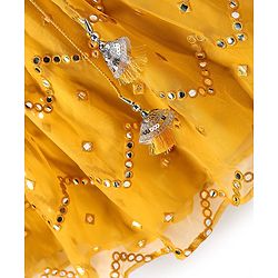 Babyhug Woven Flutter Sleeves Choli Lehenga Set With Dupatta Embroidery And Mirror Work- Mustard