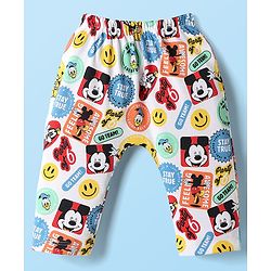 Babyhug Disney Interlock Knit Full Length Diaper Leggings with Mickey & Friends Graphic Pack of 3 - White Yellow & Light Green