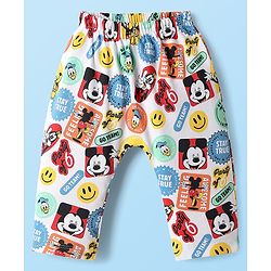 Babyhug Disney Interlock Knit Full Length Diaper Leggings with Mickey & Friends Graphic Pack of 3 - White Yellow & Light Green