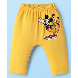 Babyhug Disney Interlock Knit Full Length Diaper Leggings with Mickey & Friends Graphic Pack of 3 - White Yellow & Light Green