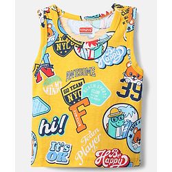 Babyhug 100% Cotton Single Jersey Knit Sleeveless Vests With Stripes & Animal Print Pack Of 3 - Red Light Blue & Yellow