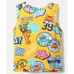 Babyhug 100% Cotton Single Jersey Knit Sleeveless Vests With Stripes & Animal Print Pack Of 3 - Red Light Blue & Yellow
