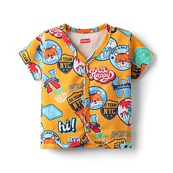 Babyhug 100% Cotton Knit Half Sleeves Front Open Jhablas With Stripes & Animal Print Pack Of 3 - Red & Yellow