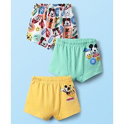 Babyhug Disney Single Jersey Knit Trunks With Mickey & Friends Graphics Pack of 3 - Yellow White & Sea Green