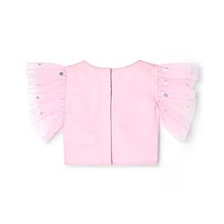 Babyhug Woven Frill Sleeves Choli Lehenga Set With Sequin Detailing & Dupatta - Pink