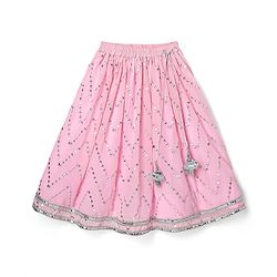 Babyhug Woven Frill Sleeves Choli Lehenga Set With Sequin Detailing & Dupatta - Pink