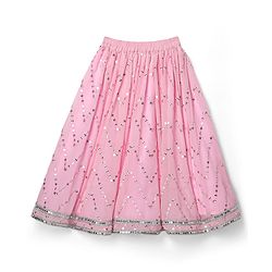 Babyhug Woven Frill Sleeves Choli Lehenga Set With Sequin Detailing & Dupatta - Pink