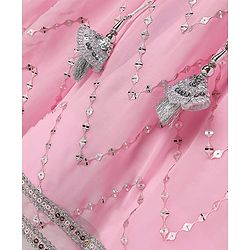 Babyhug Woven Frill Sleeves Choli Lehenga Set With Sequin Detailing & Dupatta - Pink