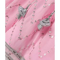 Babyhug Woven Frill Sleeves Choli Lehenga Set With Sequin Detailing & Dupatta - Pink