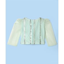 Babyhug Woven Three Fourth  Sleeves Choli And Lehenga Set With Dupatta  And Sequins Work With Lace Detailing - Mint