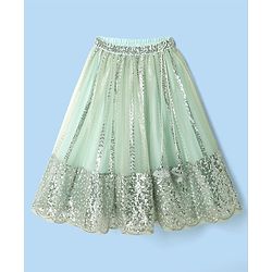 Babyhug Woven Three Fourth  Sleeves Choli And Lehenga Set With Dupatta  And Sequins Work With Lace Detailing - Mint
