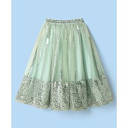 Babyhug Woven Three Fourth  Sleeves Choli And Lehenga Set With Dupatta  And Sequins Work With Lace Detailing - Mint