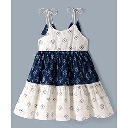 Babyhug 100% Cotton Woven Ethnic Dress with Sleeveless and Floral Print in White