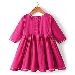 Babyhug Cotton Woven Three Fourth Sleeves Kurti Gharara Set with Dupatta Floral Print & Embroidery - Fuchsia