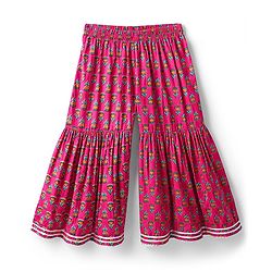 Babyhug Cotton Woven Three Fourth Sleeves Kurti Gharara Set with Dupatta Floral Print & Embroidery - Fuchsia