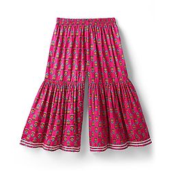 Babyhug Cotton Woven Three Fourth Sleeves Kurti Gharara Set with Dupatta Floral Print & Embroidery - Fuchsia