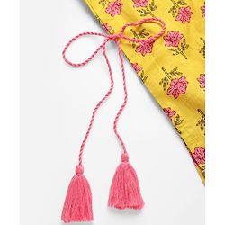 Babyhug Cotton Woven Three Fourth Sleeves Kurti Gharara Set with Dupatta Floral Print & Lace Detailing - Yellow