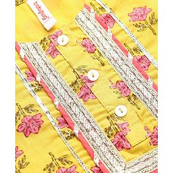 Babyhug Cotton Woven Three Fourth Sleeves Kurti Gharara Set with Dupatta Floral Print & Lace Detailing - Yellow