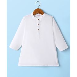 Babyhug Woven Full Sleeves Kurta Pyjama Set With Printed Jacket - White