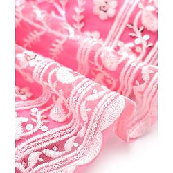 Babyhug Woven Sleeveless Choli And Lehenga Set With Dupatta And Floral Embroidery Sequins Work - Pink