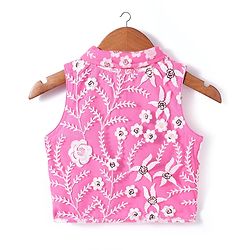 Babyhug Woven Sleeveless Choli And Lehenga Set With Dupatta And Floral Embroidery Sequins Work - Pink